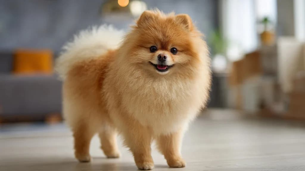Pofuduk tüyleri özenle fırçalanan, bakımlı ve mutlu bir Pomeranian köpeği