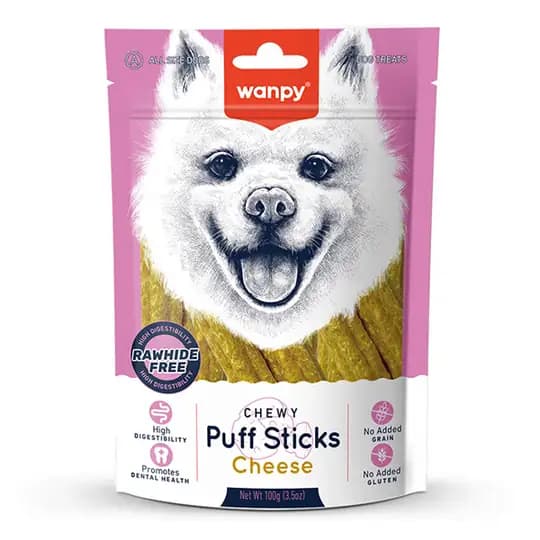 Wanpy Puffy Sticks Tahılsız Peynirli Köpek Çiğneme Ödülü 100gr