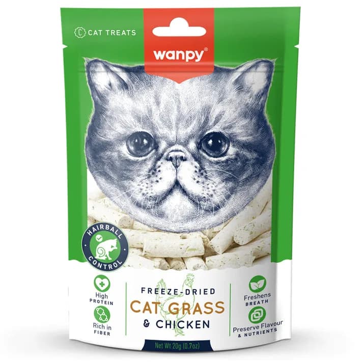 Wanpy Freeze Dried Tavuklu ve Kedi Çimli Kedi Ödülü 20G