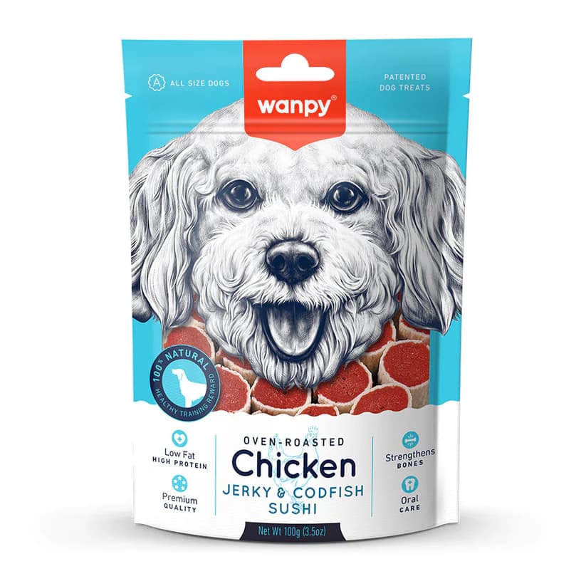 Wanpy Fırınlanmış Soft Tavuklu & Somonlu Sushi 100 Gr – Köpek Ödül Maması