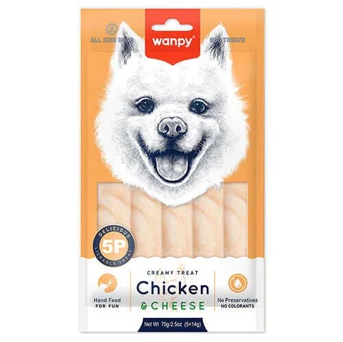 Wanpy Dog Creamy Treat Tavuk Etli ve Peynirli Likit Creamy Köpek Ödülü 5Li Paket (5 x 14 Gr)