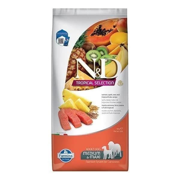 N & D Tropıcal Selectıon Salmon, spelt, oats and Tropıcal fruıts recipe Adult Dog 10Kg - Köpek Kuru Maması